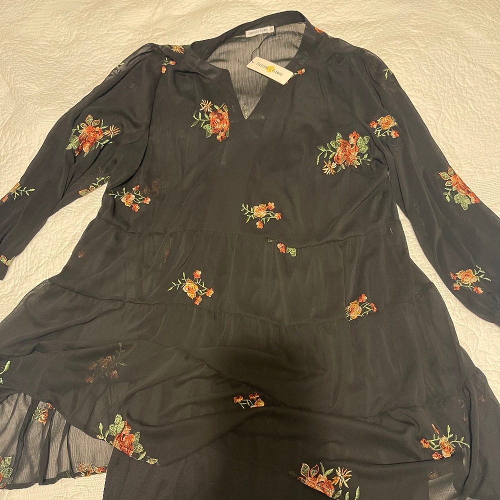 Black Sheer Dress with Flower Embroidery
